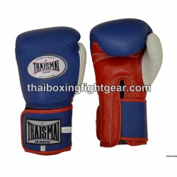 THAISMAI BGLW Longwrist Muay Thai Boxing Gloves Leather Blue Red White