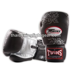 Twins Boxing Gloves FBGVL3-6 limited edition "Dragon" Black Silver | Muay Thai Gloves
