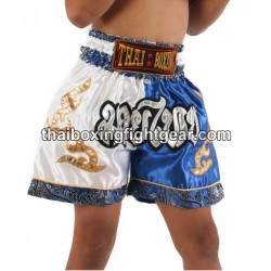 Short de Boxe Thai Enfant Bleu Blanc Thaiboxing
