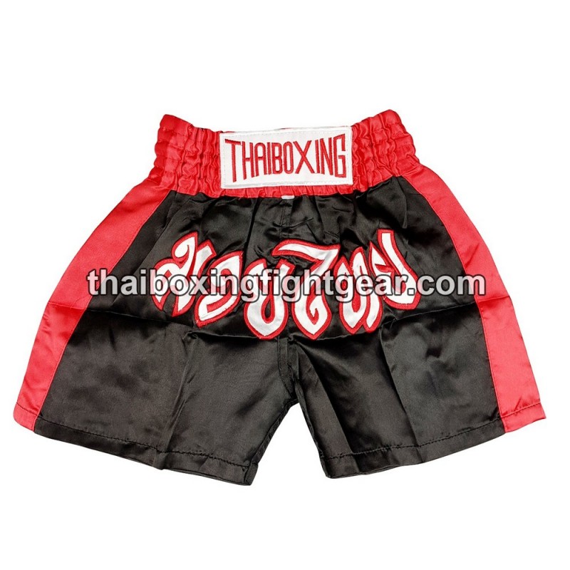 Short de Boxe Thai Enfant Noir Rouge Thaiboxing | Kids