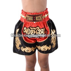 Short de Boxe Thai Enfant Rouge Noir Thaiboxing