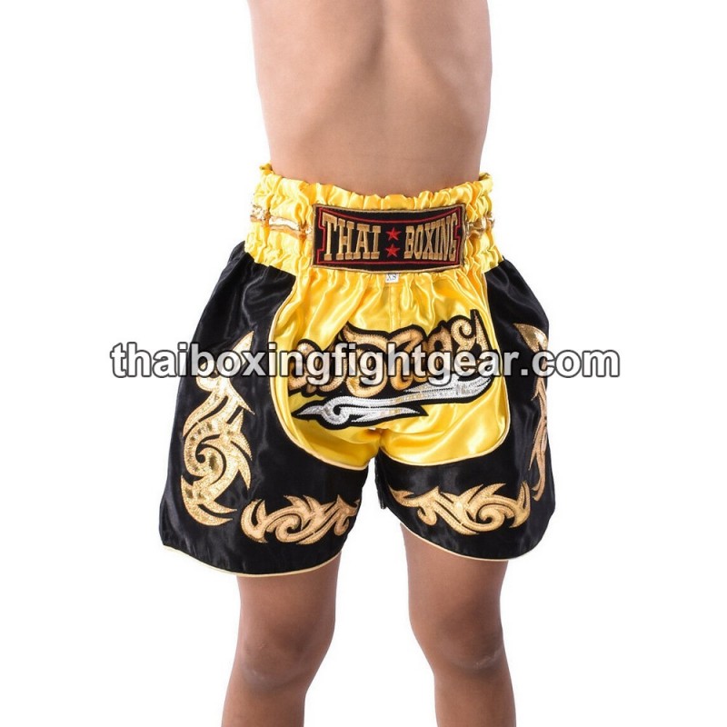 Short de Boxe Thai Enfant Jaune Noir Thaiboxing | Kids