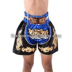Short de Boxe Thai Enfant Bleu Noir Thaiboxing