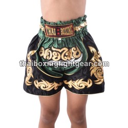 Short de Boxe Thai Enfant Vert Noir Thaiboxing