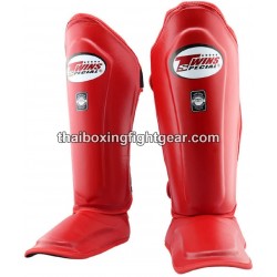 Twins SGL10 Red Double Padded Leather Shin Pads/Guards
