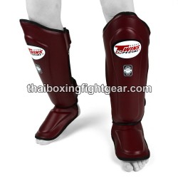 Twins SGL10 Double Padded Leather Shin Pads / Guards "MAROON"