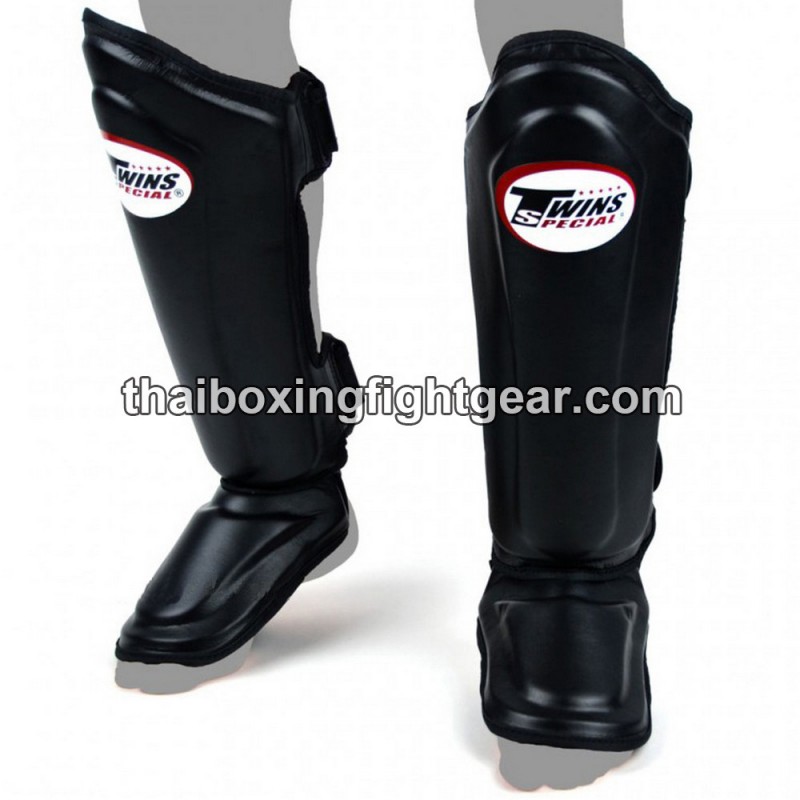 Twins special Black Double Padded Leather Muay Thai Boxing Shin Pads 