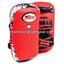 Twins Kick Pads Leather KPL12 Curved Velcro Red