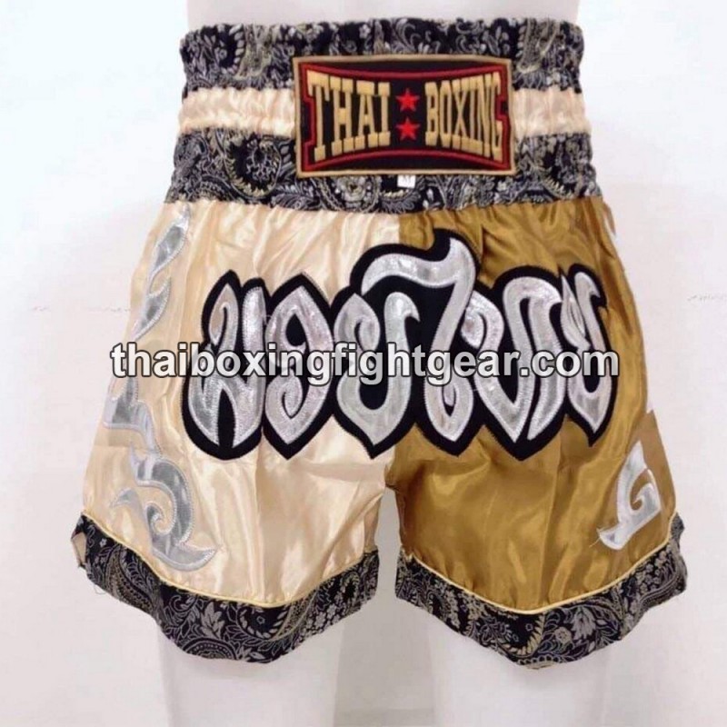 Muay Thai Boxing Shorts  Cream Gold | Muay Thai Shorts