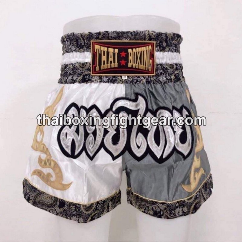 Muay Thai Boxing Shorts White Grey