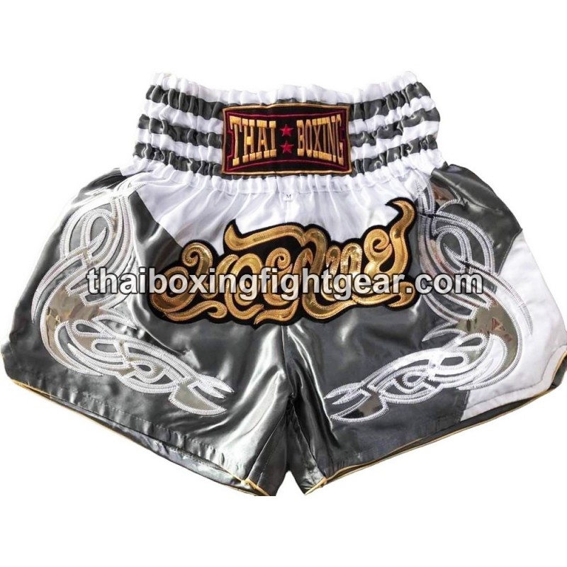 Muay Thai Boxing Shorts Grey White