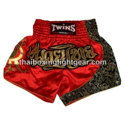 Twins Muay Thai Boxing Shorts Satin Red Gold | Muay Thai Shorts