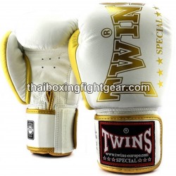 Muay Thai Gloves Twins BGVL3-2TA White Gold Boxing Gloves Twins - 1