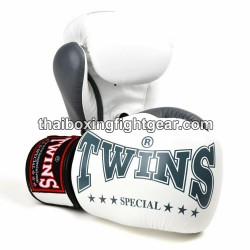 Muay Thai Gloves Twins BGVL3-2TA White Grey Boxing Gloves Twins - 1