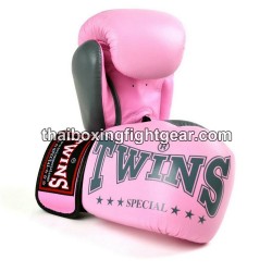Muay Thai Gloves Twins BGVL3-2TA Pink Grey Boxing Gloves Twins - 1