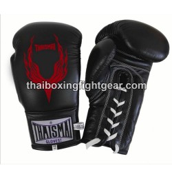 THAISMAI BG121 Muay Thai Boxing Gloves Leather "Phoenix" lace up Black