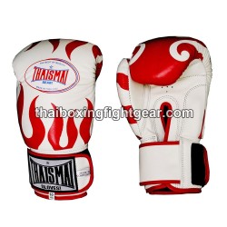 THAISMAI BG124 Muay Thai Boxing Gloves Leather "Fire" White| Gloves