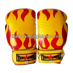 THAISMAI BG124 Muay Thai Boxing Gloves Leather "Fire" Yellow| Gloves