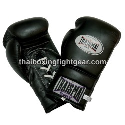 THAISMAI BG121 Muay Thai Boxing Gloves Leather lace up Black