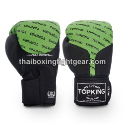 Top King Muay Thai boxing gloves FULL IMPACT DOUBLE TONE-TKBGFI Black Green