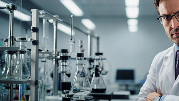 scientist watching camera